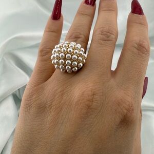 Adjustable Gold Pearl Cluster Statement Ring – Elegant Fashion Jewelry
